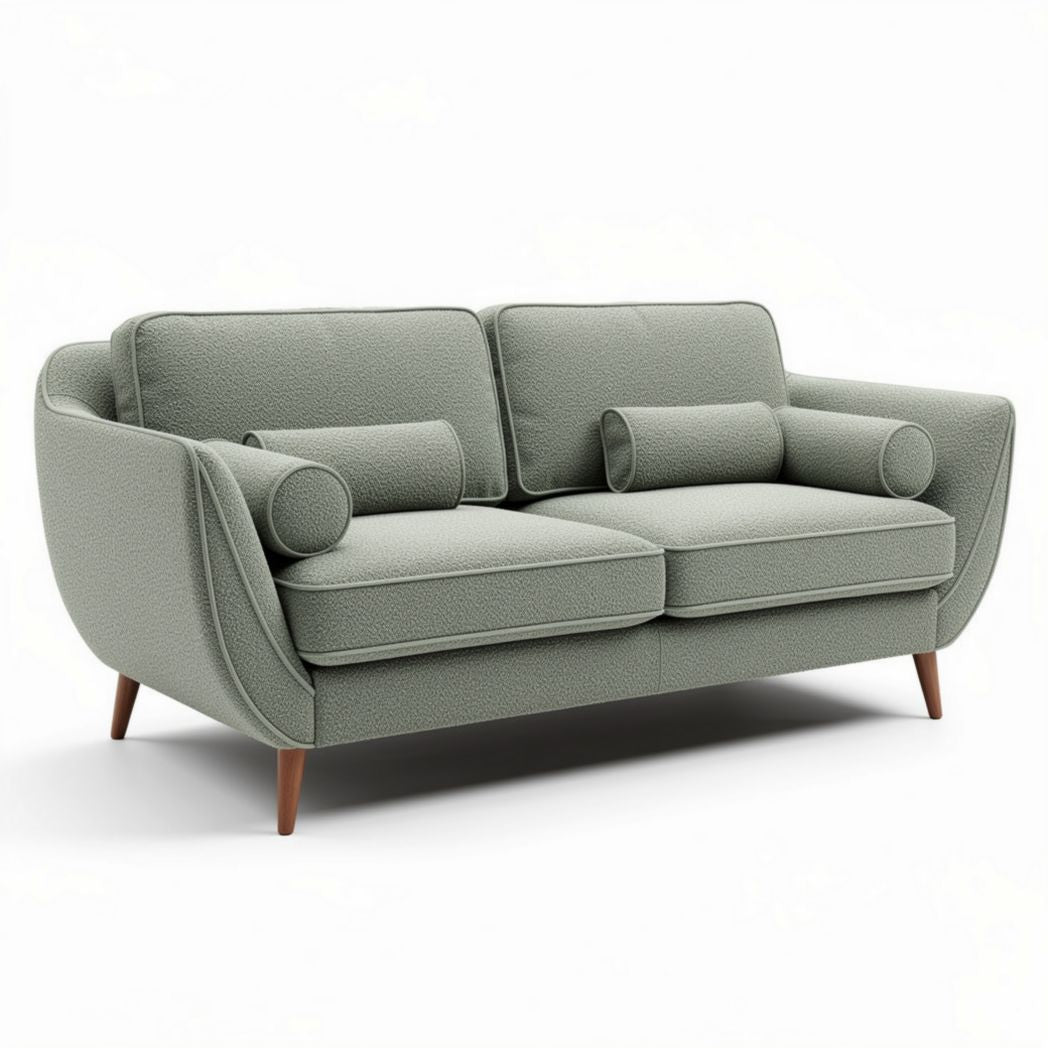 Mid-century modern fabric sofa with cushions - 180 x 85 x 75cm
