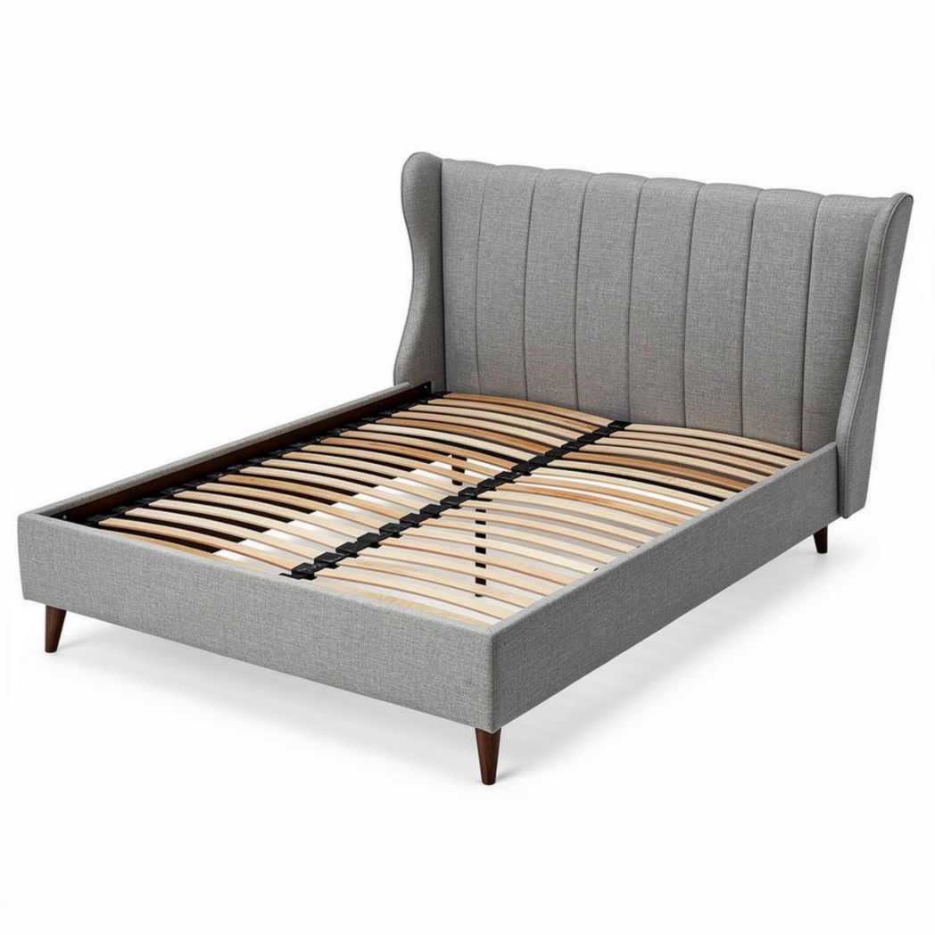 Fabric upholstered bed frame with wooden slats - 200 x 160 x 35cm