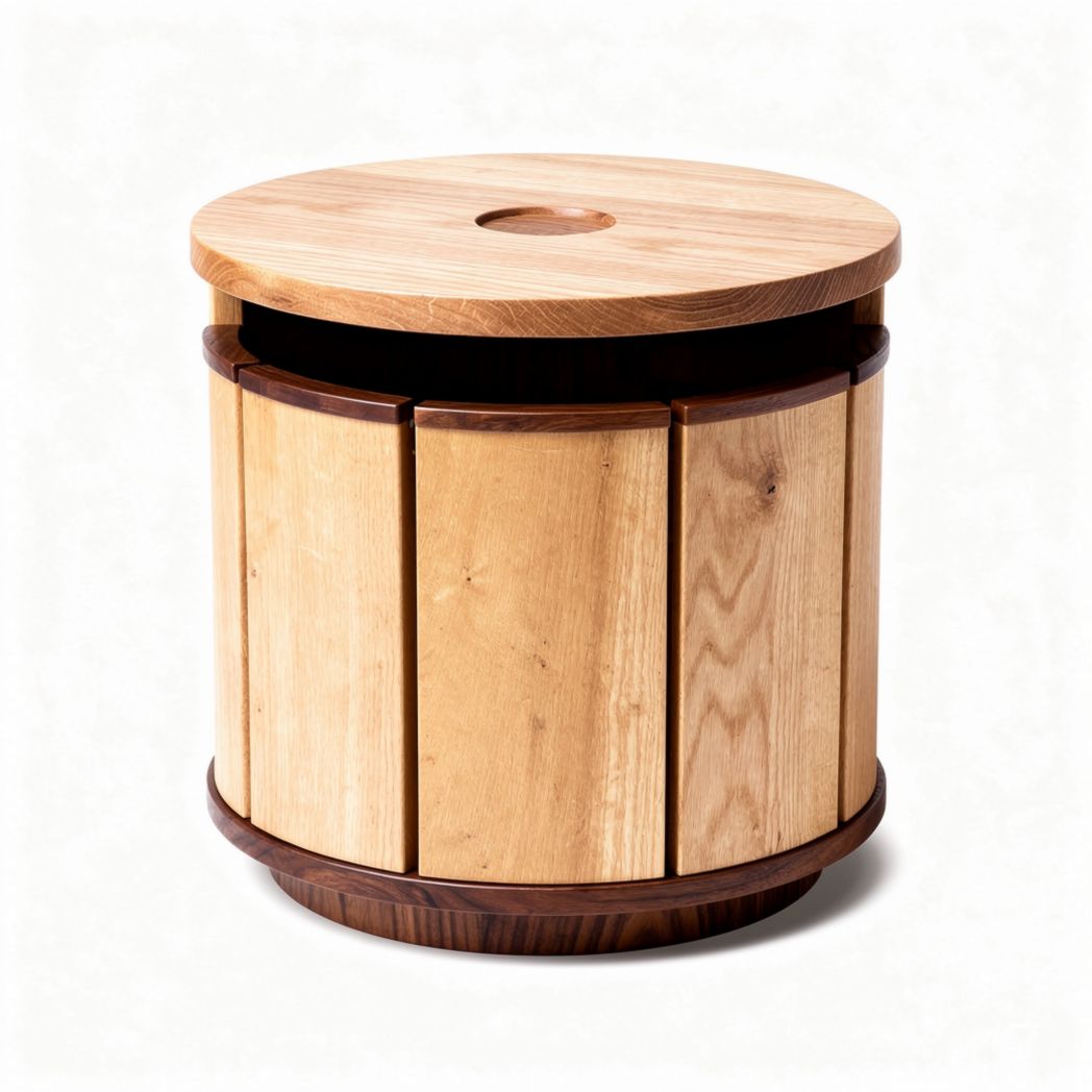 Round solid wood side table with storage - 30 x 30 x 40cm