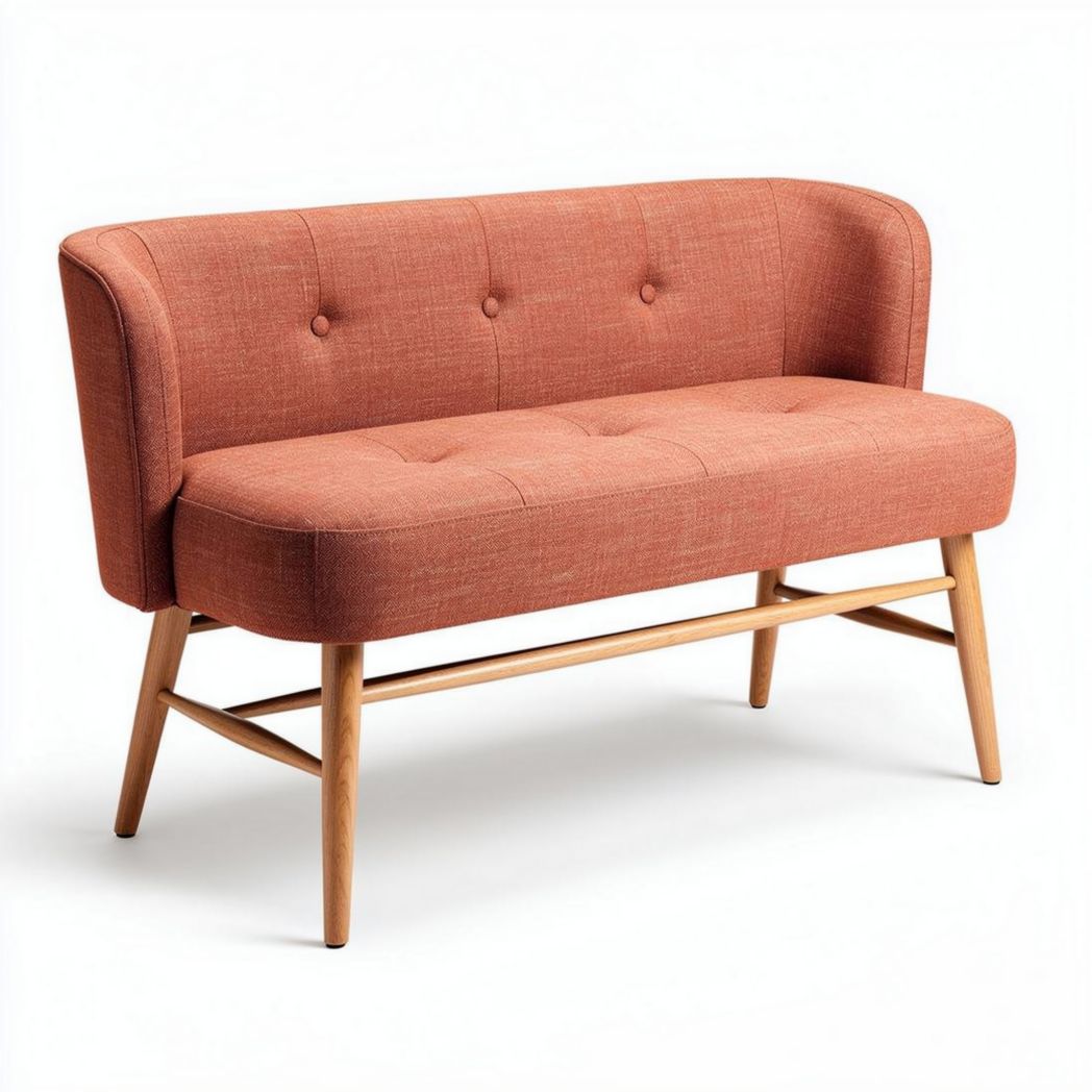 Fabric upholstered bench with wooden legs - 120 x 60 x 75cm