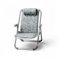 Wooden folding lounge chair with striped fabric - 100 x 60 x 90cm