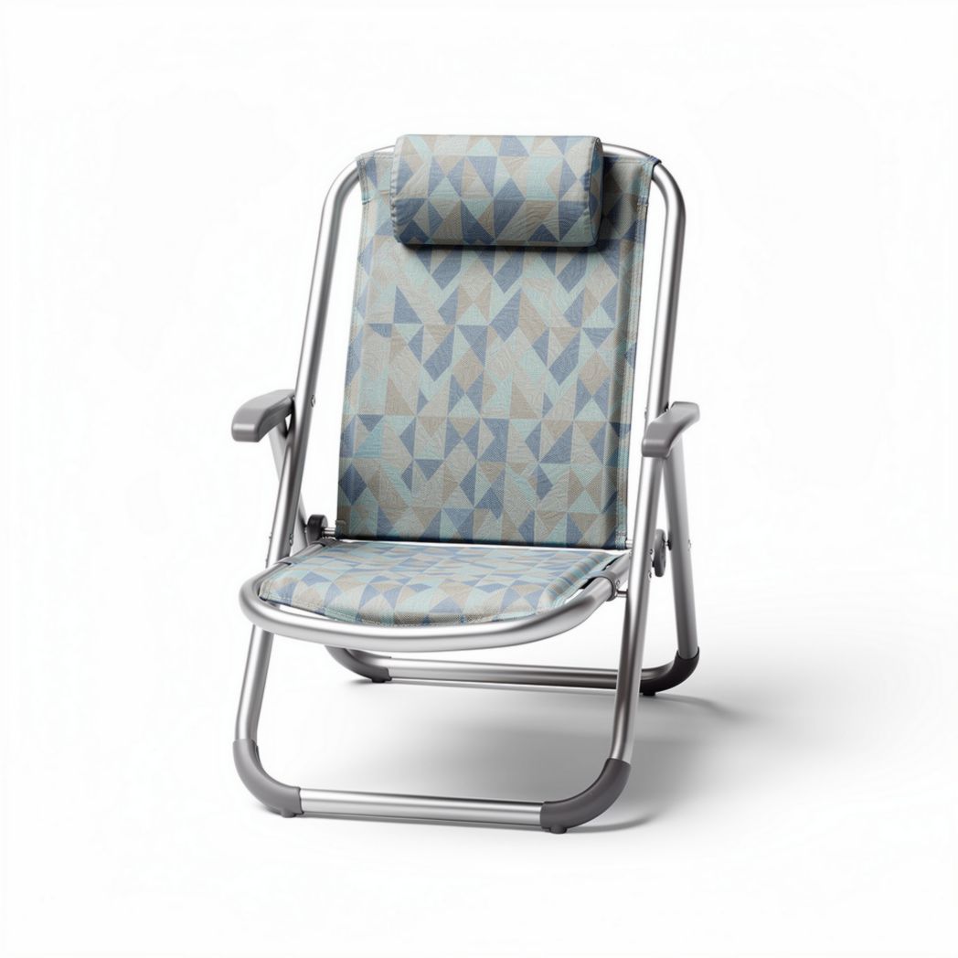 Wooden folding lounge chair with striped fabric - 100 x 60 x 90cm