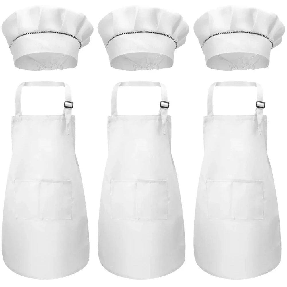 Adjustable Kids Chef Apron Set with Pockets 3 Pack Ages 3-6