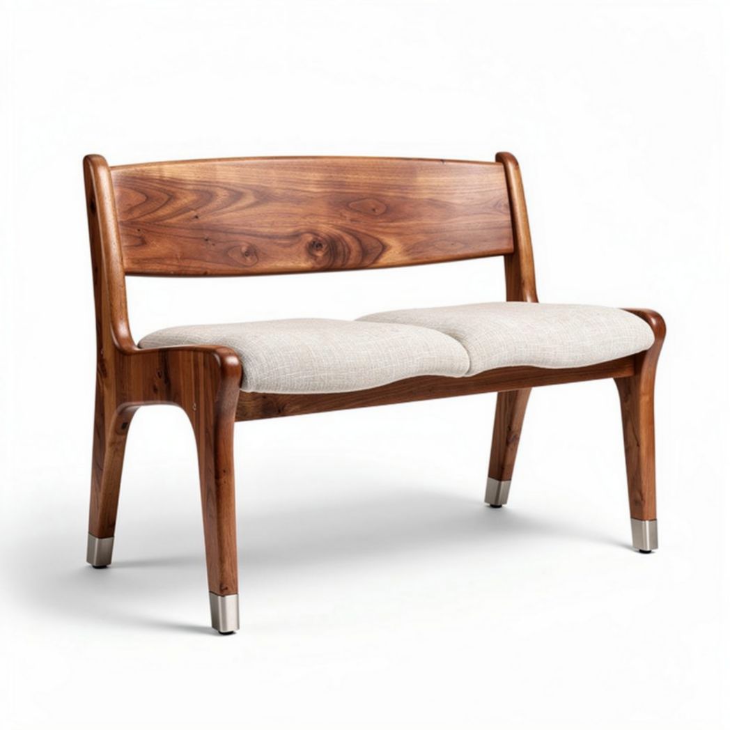 Wooden bench with fabric cushions for indoor seating - 120 x 60 x 80cm
