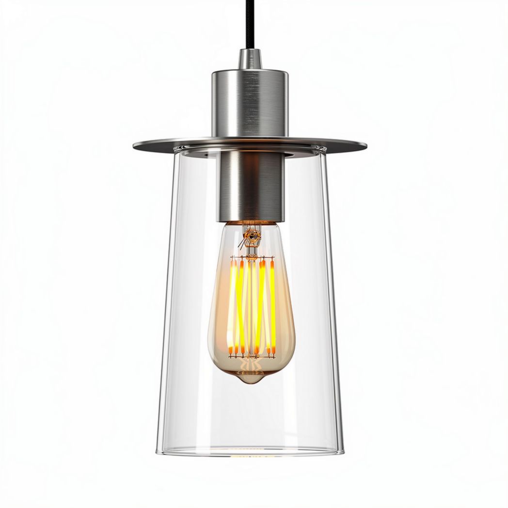Glass pendant light fixture with a metal finish - 25 x 25 x 30cm