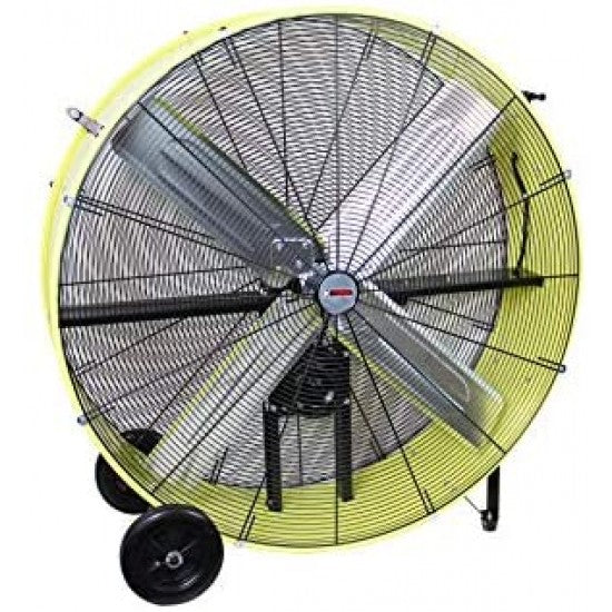 42′â€?Belt Drive Drum Fan; Industrial, Garage, Shop, High Speed 2-Speed, Durable, Cut-Off Protection, Easy Mobility Rubber Wheels; SAFETY YELLOW.