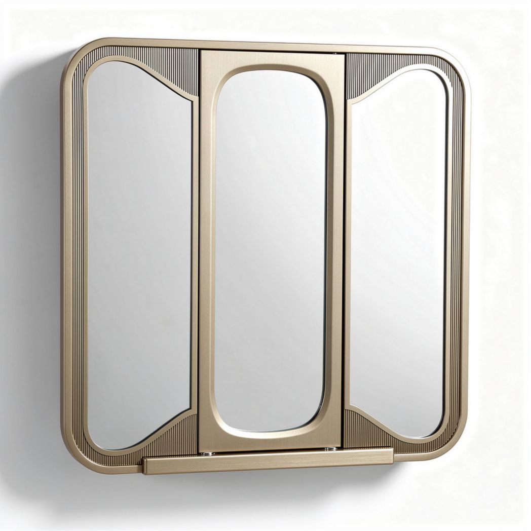 Tri-fold mirror with aluminum frame for bathroom or dressing room - 40 x 5 x 35cm