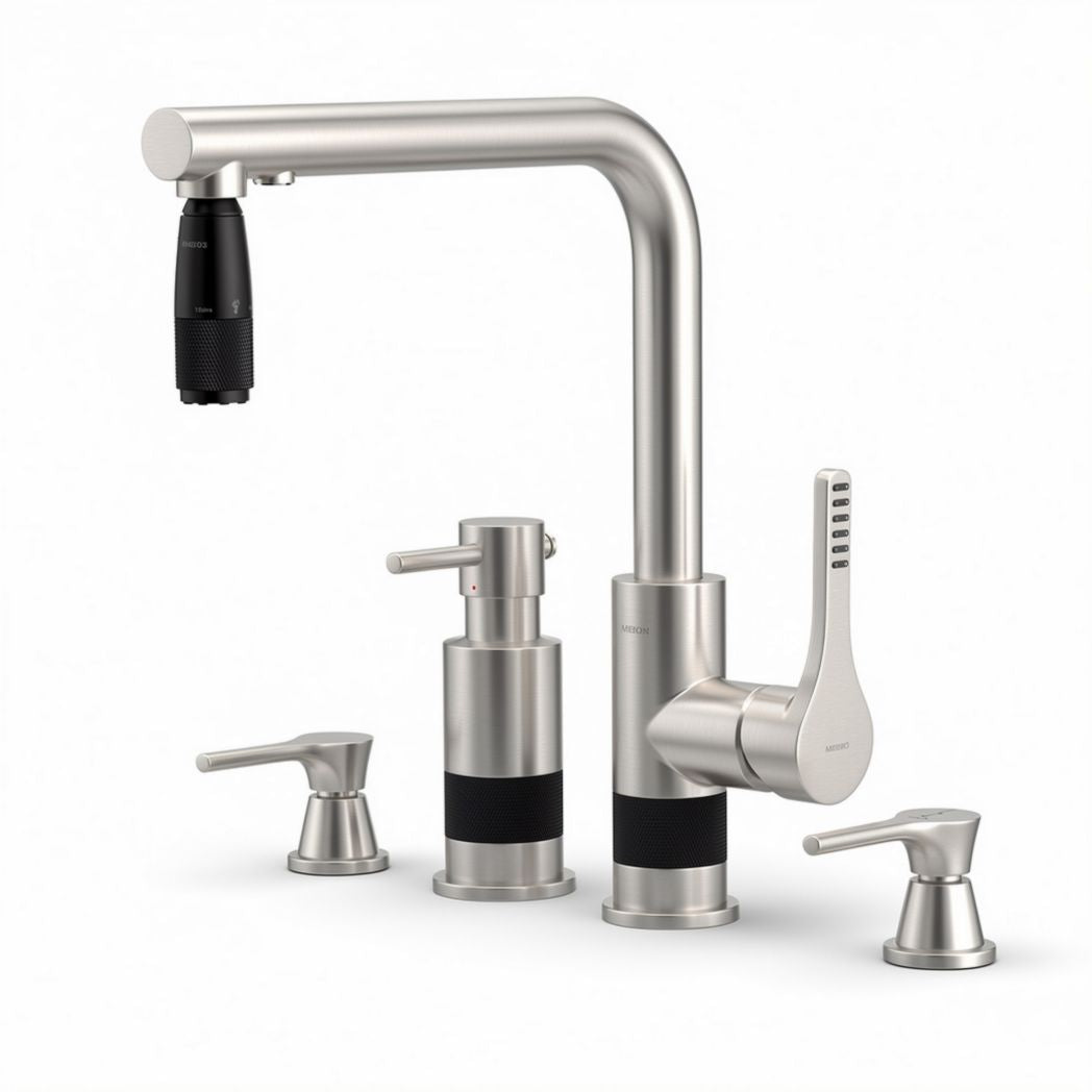 Brushed nickel kitchen faucet set with pull-down sprayer - 25 x 10 x 30cm
